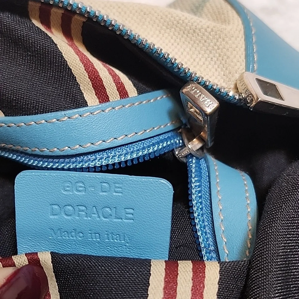 Bally Blue and Cream Canvas/ Leather Hobo Shoulder Bag